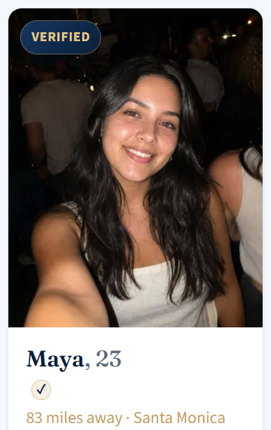 Example profile card with a Verified badge on the photo and a checkmark next to the name