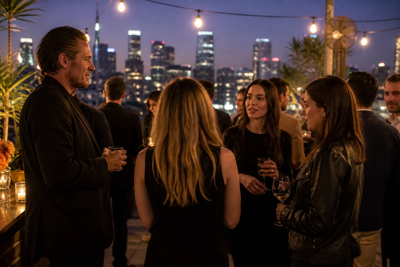 Small group gathering at an evening member event in Los Angeles