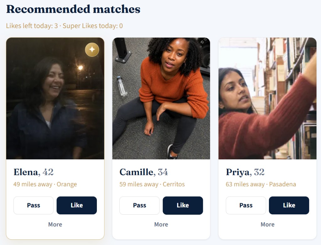 Example: Spotlight member appears at the top of Recommended matches with a gold border and ✦ badge